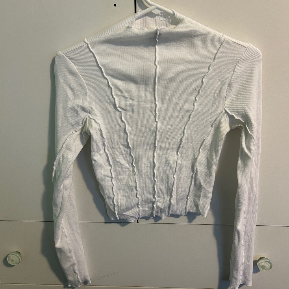 Dynamite White Ribbed Reverse Stitch Mock Neck Long Sleeve White Size Small